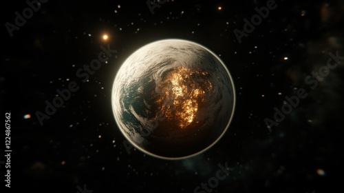 A Stunning Visual of Earth in Distress Amidst the Cosmic Landscape: A Dramatic Depiction of Planetary Destruction and the Infinite Universe Beyond photo