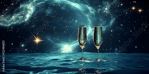 Two Champagne Glasses Stand...