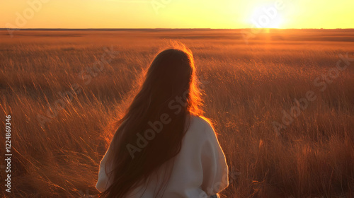 Woman with long hair sits i...
