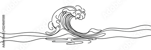 Waves linear background. Hand drawn wave. Vector illustration.