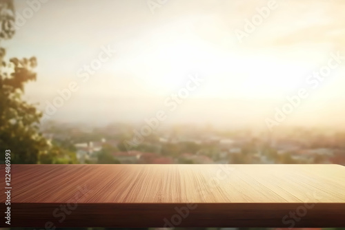 Empty wooden table top with...