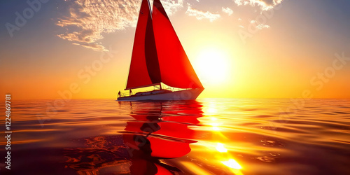 Sailboat with Red Sails Gli...