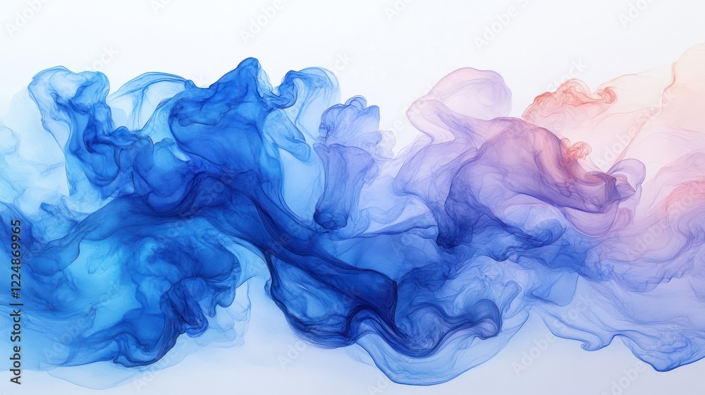 Obraz premium Abstract colorful smoke swirls, blue, pink, and purple hues on white background.