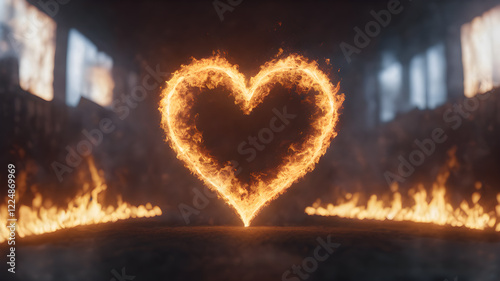 Heart shape made of fire flames for Love concept, Valentine's Day concepts. love symbol, concept for Valentine's Day, wedding etc. Heart elements for love concept design. AI generated image