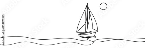 Sailboat linear background. Hand drawn sea boat, yacht. Vector illustration.