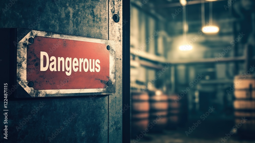 Warning Sign in Industrial Setting Background Warning Sign in Industrial Setting Background