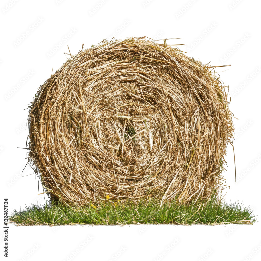 Obraz premium Hay bale on grass against a black background.