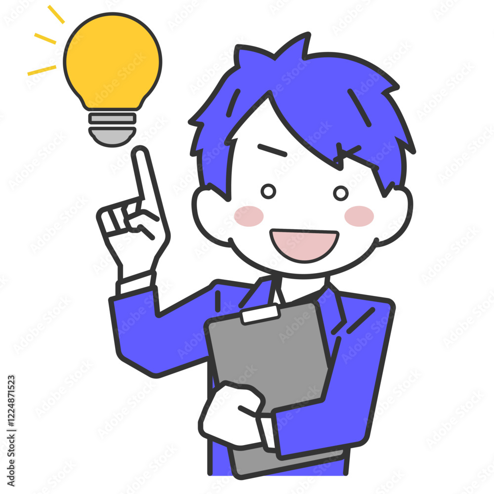 バインダーを持ってひらめく男性社員