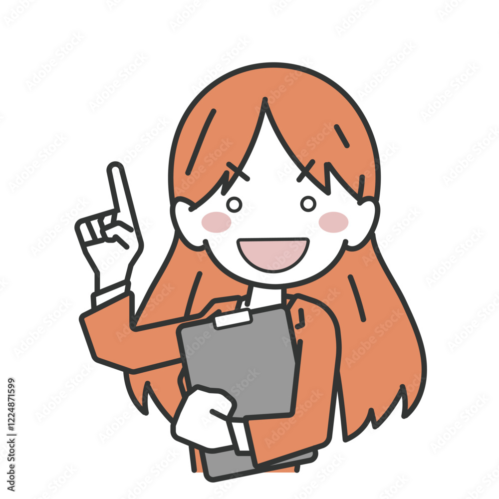 バインダーを持って指差しする女性社員 バインダーを持って指差しする女性社員