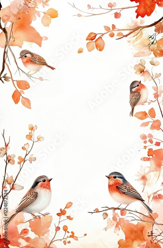 Frame with autumn leaves and berries on a white background