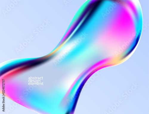 Glass liquid shape. Abstract vector frame. Colorful iridescent bubble on light background.