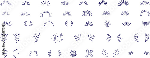 Playful wavy lines resembling spontaneous doodles. Explosive rays of surprise, hand-drawn radial lines resembling sunbeams, and scattered lines like confetti. A collection of expressive and emotional