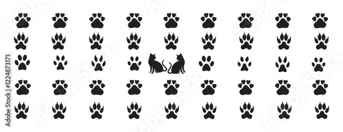 Cat Paw Dog Paw vector icon illustration. Different animal paw . Paw Prints. Black paw. Dog, puppy silhouette animal diagonal tracks for t-shirts, backgrounds, patterns, websites, showcases design