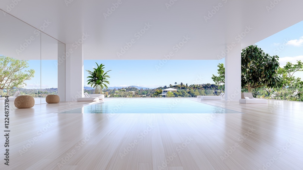 Obraz premium Modern villa infinity pool overlooking hills