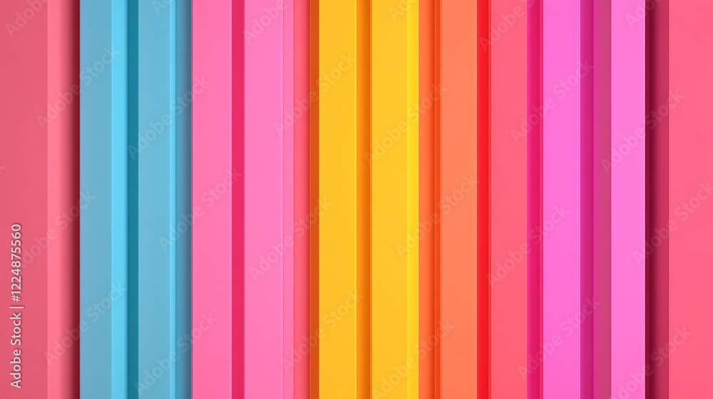 Obraz premium Vibrant Vertical Stripes of Colorful Panels in Pink, Blue, Yellow, and Orange Creating a Playful Background Design