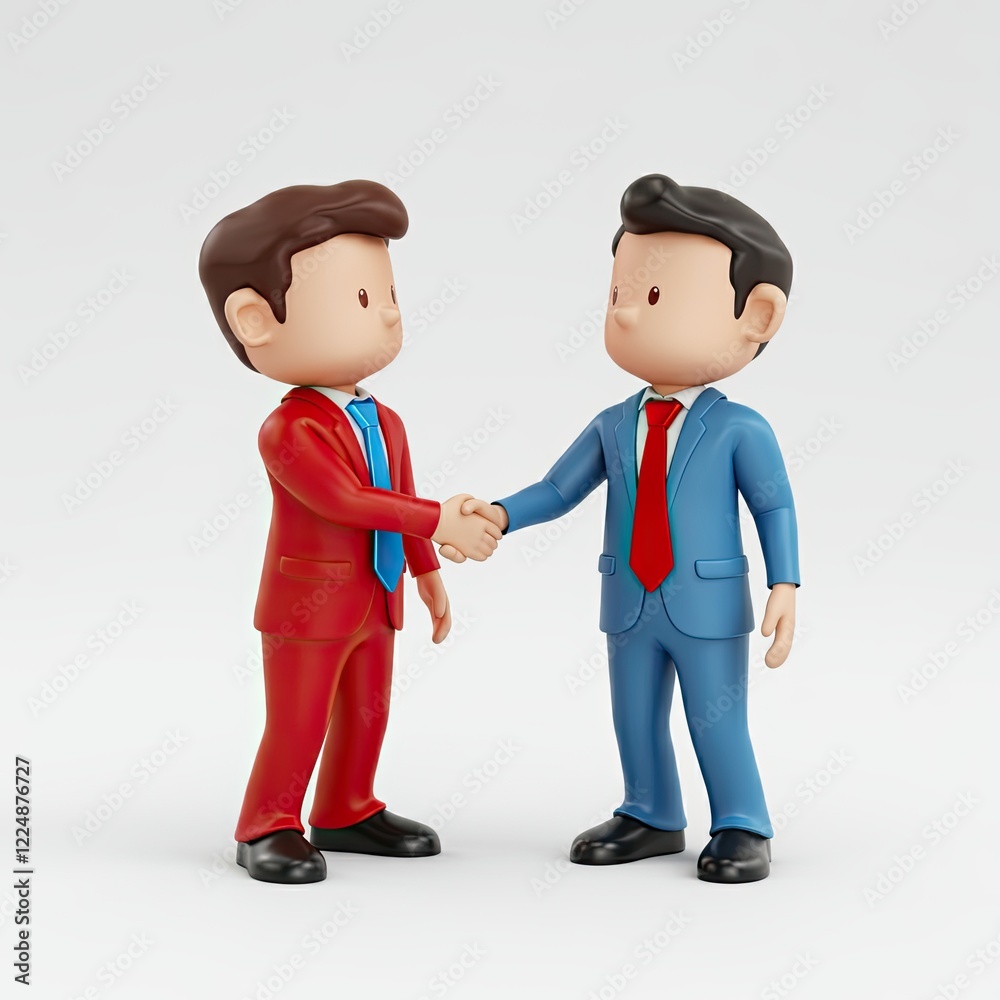 Cartoon Businessmen Shaking Hands in Professional Suits in a 3D Style, Symbolizing Partnership
Cartoon Businessmen Shaking Hands in Professional Suits in a 3D Style, Symbolizing Partnership