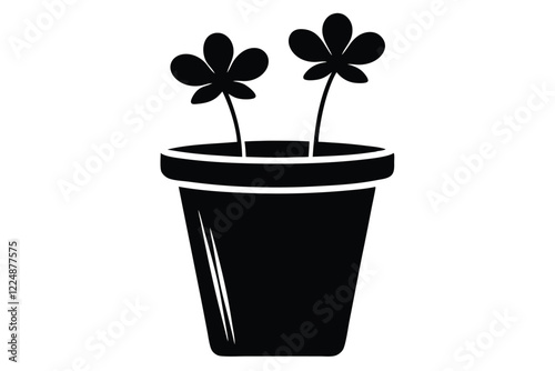 Elegant black silhouette vector illustration of a flower tub, perfect for microstock platforms.