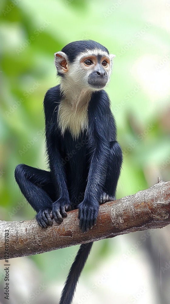 Obraz premium Wild monkey sitting on a tree branch in a lush environment during daylight hours