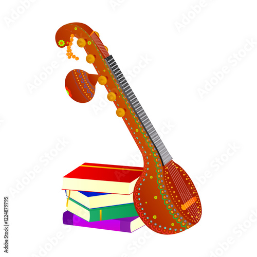 Vector illustration of Vina Instrument with books on transparent background