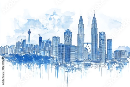 A sketch drawing of Kuala Lumpur, Malaysia city.