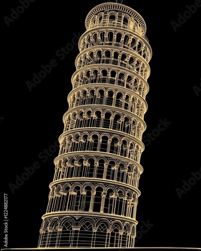 Technical drawing or sketch of Pisa leaning tower.