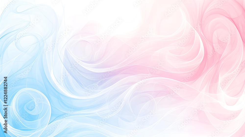 Fototapeta premium 繊細なタッチのブルーとピンクの波模様のイラスト背景 