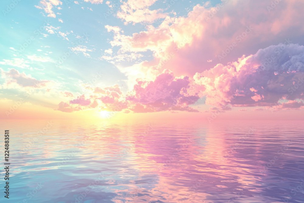 Obraz premium Ethereal ocean sunset with soft pastel colors blending in the sky