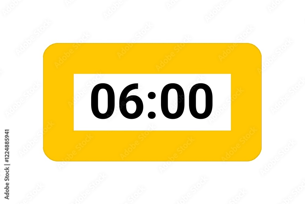 Digital Clock Display with Orange Frame Showing 6 O’Clock for Scheduling and Time Management. Illustration isolated on white Digital Clock Display with Orange Frame Showing 6 O’Clock for Scheduling and Time Management. Illustration isolated on white