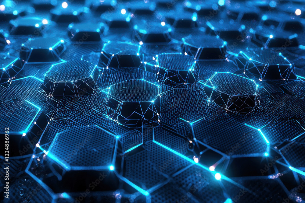 Obraz premium Futuristic hexagonal digital surface with glowing blue network connections