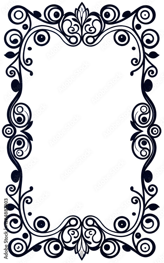 A black and white decorative frame with an elegant floral ornament. The frame has a rectangular shape with empty space inside, intended for placing text, images, or other information A black and white decorative frame with an elegant floral ornament. The frame has a rectangular shape with empty space inside, intended for placing text, images, or other information