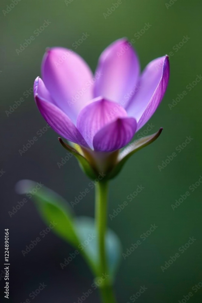 Tiny purple flower unfurls delicate petals slowly, purple, spring, closeup Tiny purple flower unfurls delicate petals slowly, purple, spring, closeup