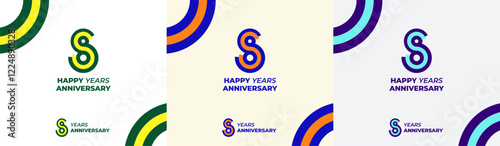 Logo Years Modern Line Colorful 8th, 8th Happy Anniversary with Colorful Line Stack, Minimalist and Modern.