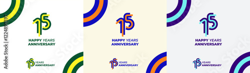 Logo Years Modern Line Colorful 15th, 15th Happy Anniversary with Colorful Line Stack, Minimalist and Modern.