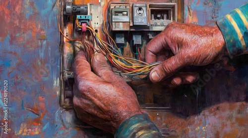 Skilled Technician at Work with Electrical Circuits and Tools