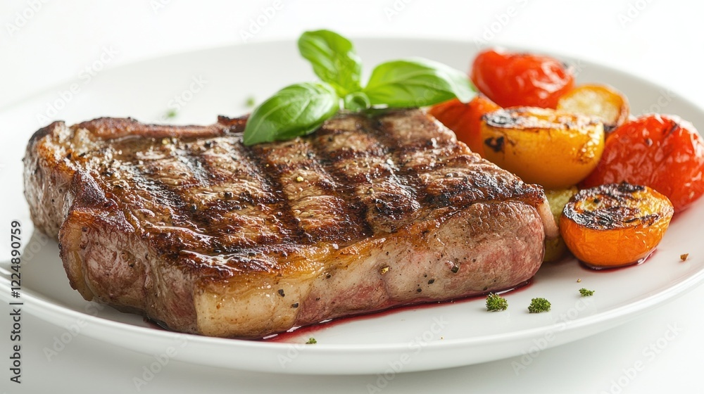 Delicious Grilled Steak and Roasted Vegetables on a White Plate Ready to Eat Delicious Grilled Steak and Roasted Vegetables on a White Plate Ready to Eat