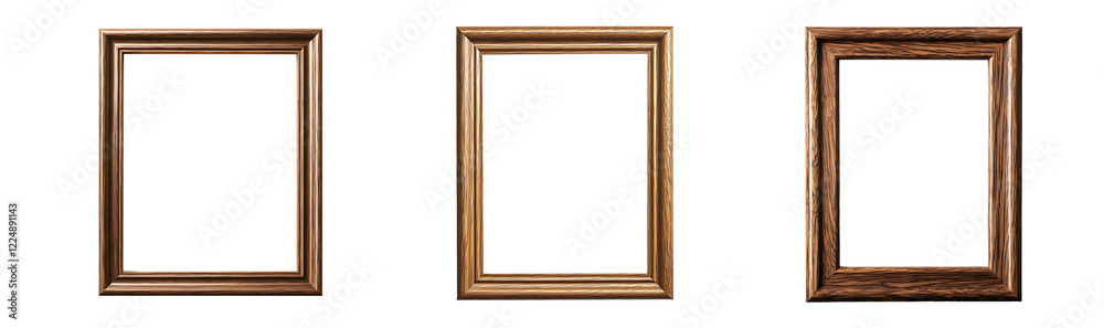 Three wooden picture frames with different color palettes. Three wooden picture frames with different color palettes.