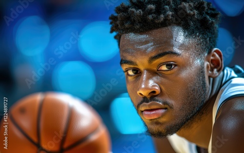 Basketball Player's Intense Focus Before Shot. Sweat, determination, and the thrill of the game.