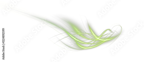 vibrant, futuristic light trail with swirling green neon waves, glowing spirals, and sparkling energy. Featuring an abstract, transparent effect with rotating beams, streaks, and vortex motion for 