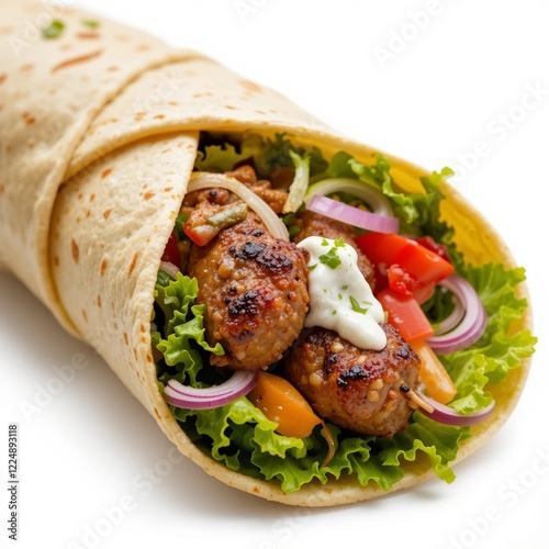 Chicken Shawarma PNG Transparent,Falafel wrapped in a pita,A taco with meat lettuce and tomatoes,Arabic falafel bread food meat.