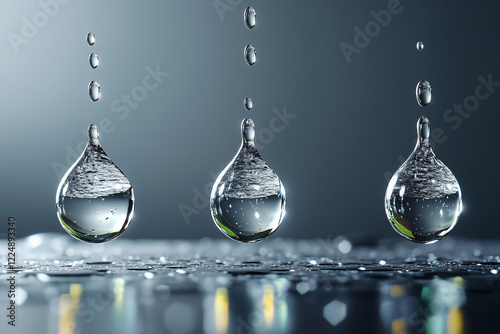 Wallpaper Mural Raindrops falling in a perfect sequence on a reflective surface during a calm indoor setting Torontodigital.ca