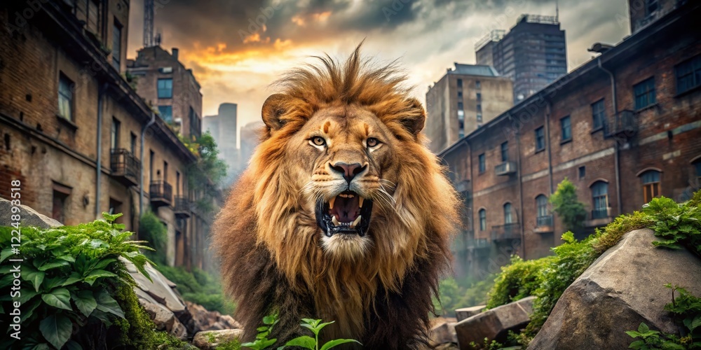 Obraz premium Roaring Lion: Apex Predator Power, Primal Instinct, Wildlife Photography
