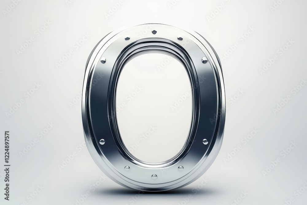 Fototapeta premium Realistic Silver Number Zero Sign Isolated on Simple Background for Creative Design Projects