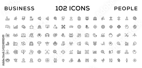 Business people line icons set. Teamwork, human resources, meeting, partnership, workgroup, success, leadership icon