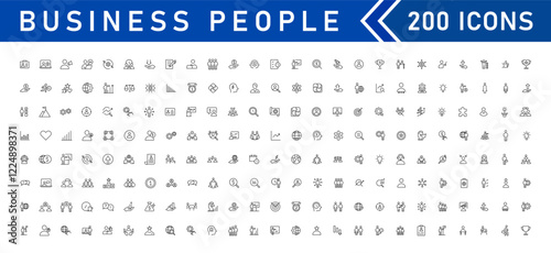 Business people line icons set. Teamwork, human resources, meeting, partnership, workgroup, success, leadership icon