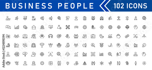 Business people line icons set. Teamwork, human resources, meeting, partnership, workgroup, success, leadership icon
