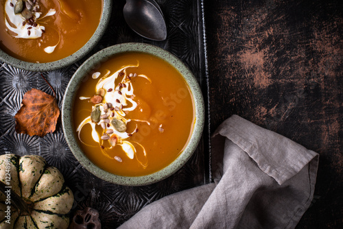 Vegetarian autumn pumpkin cream soup