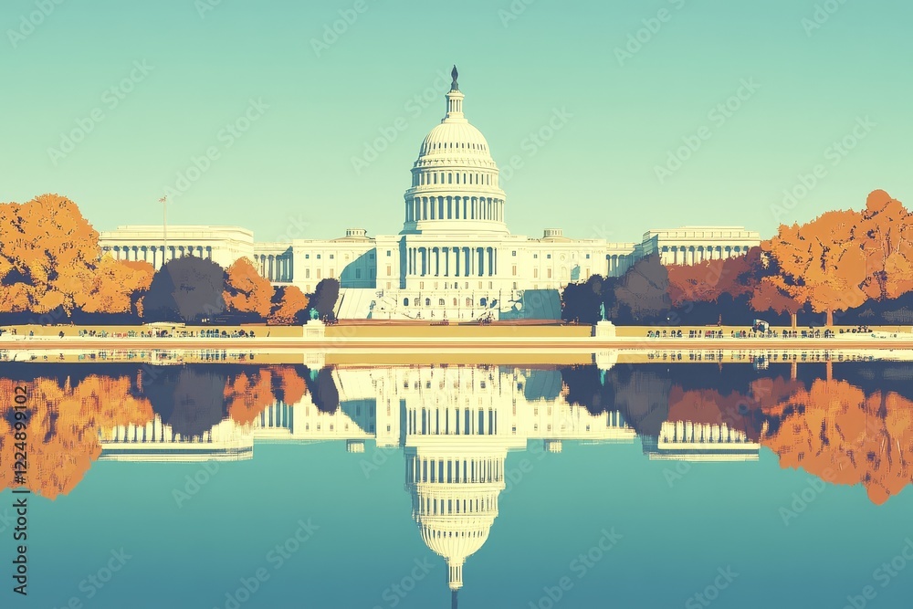 Fototapeta premium The Beauty of Fall: Capitol Building Reflections in Water