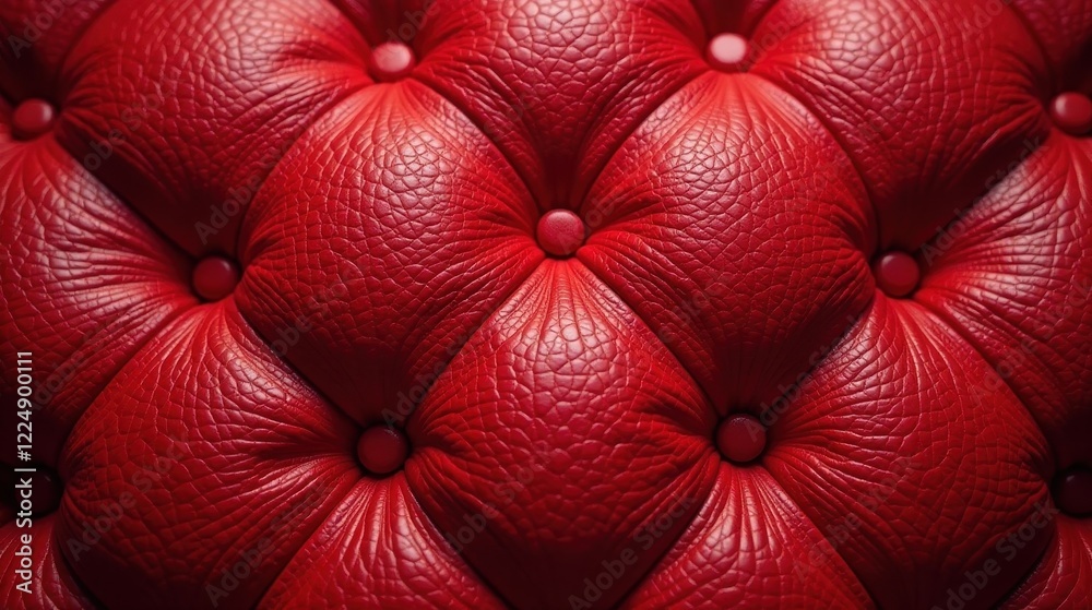 Fototapeta premium Luxurious Crimson Leather Upholstery A Close-Up View of Deep Red Button-Tufting Detail