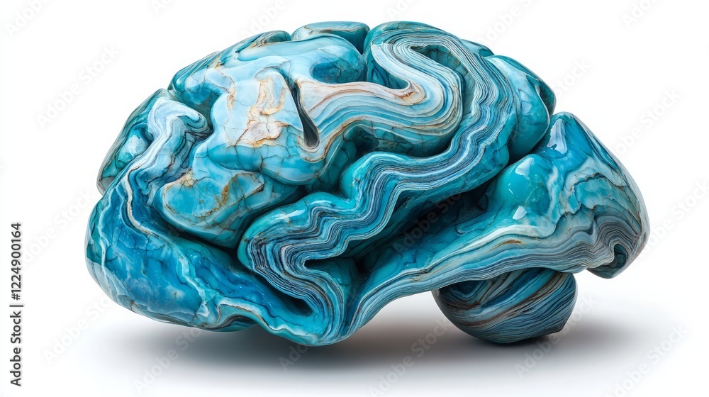A vibrant turquoise brain with premium 3D shading, isolated on a one-tone white background