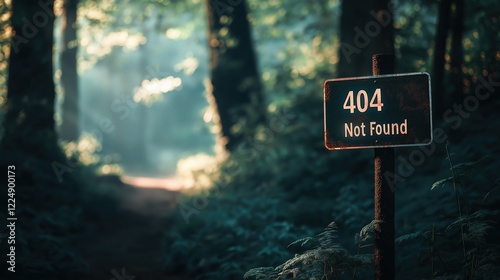 Mysterious Forest Path with Warning Sign photo